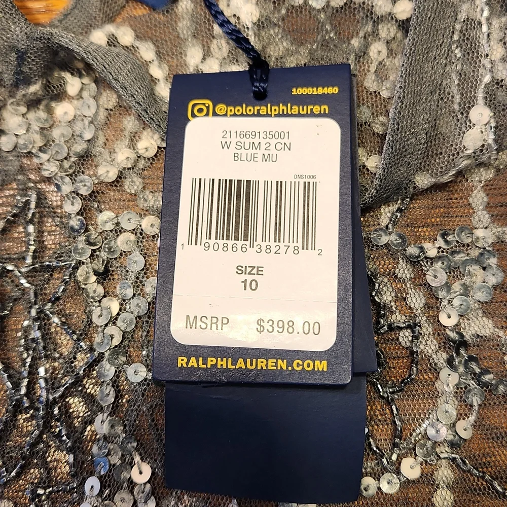 NWT STUNNING POLO RALPH LAUREN BLUE LABLE SHEER SEQUIN DRESS/ TUNIC - Picture 7 of 16